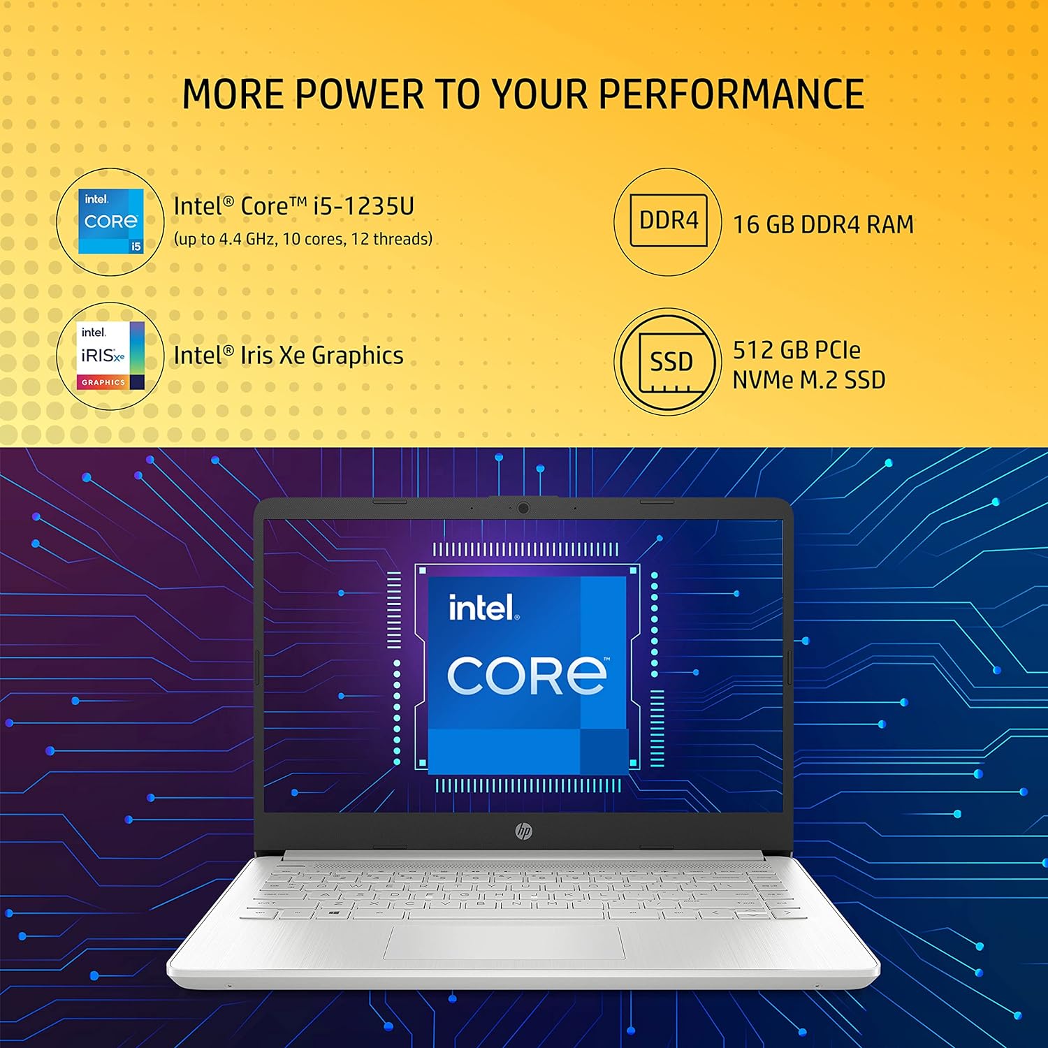 HP Sleek & Slim 14 Laptop Core i5 1135G7 Processor 16GB DDR4 RAM 512GB SSD Integrated Graphics Windows 11 With Office Pro English & Arabic Keyboard