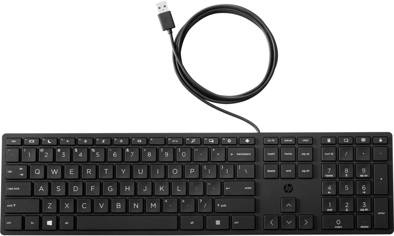 HP Wired Desktop 320K Keyboard, Low Profile, Quite Keys, Easy USB-A Wired Connectivity, Adjustable Slope, Comfort Design, LED indicators, English Layout, Black | L96909-L31